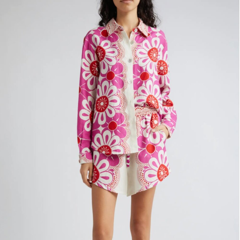 NWT - Farm Rio 'Maia Floral' Linen Blend Drawstring Shorts - Size M